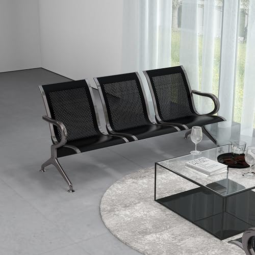 Kinsuite Waiting Room Chair - 3-Seat Airport Reception Lobby Office Bench, Black - color: Black, size: 3-Seat