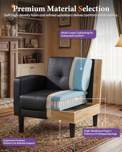 Black Accent Chair, Tufted Reading Armchair with Arms for Living Room - color: Black, size: 30.9inch-1