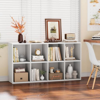 YESHOMY 8 Cube Storage Organizer, Open Frame 2-Tier Bookshelf, Modern White | Cube Storage Organizer with Adjustable Shelves, Display Storage Bookcase for Living Room, Bedroom, Entrance Hall, Home Office