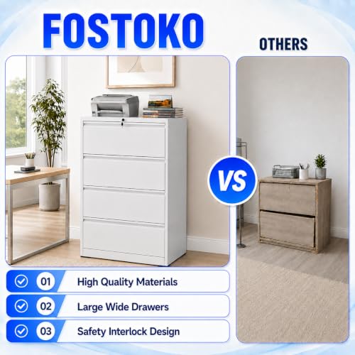 4 Drawer File Cabinet with Lock, Metal File Cabinet, White - color: White, size: 52.3"H - 4 Drawer