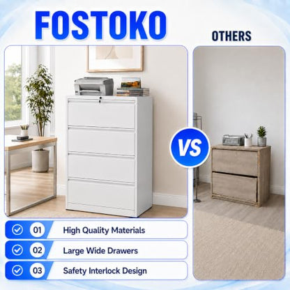 4 Drawer File Cabinet with Lock, Metal File Cabinet, White - color: White, size: 52.3"H - 4 Drawer
