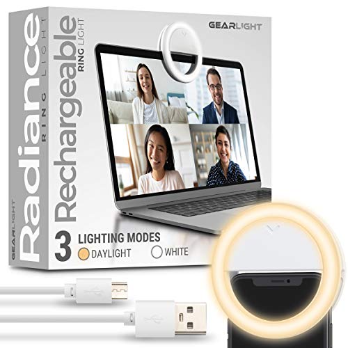 GearLight Selfie Ring Light for Computer or Phone - iPhone Compatible LED Lighting for Laptop Webcam, Video Recording - Rechargeable Circle Clip - Cute Stuff & Room Decor - White - 3.5 inch - size: 3.5" with Clip
