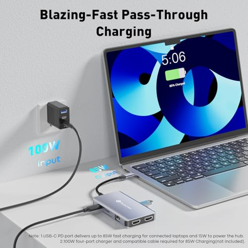 Reborn Laptop Docking Station Dual Monitor, 9-in-1 USB C Hub Dual Monitor with 4K 2HDMI Ports, 1Gbps Ethernet, 5Gbps USB A&C 3.0, 100W PD, SD Card Reader, USBC Dock for MacBook/Dell XPS/HP/Surface etc