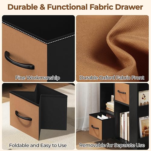 Yaheetech Narrow End Table Storage Drawer Rolling Shelves, Black | Open Shelves | Magazine Rack | Rolling Wheels | Wooden Construction | Living Room & Bedroom - color: Black
