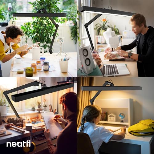 Neatfi 3,000 Lumens Ultra LED Desk Lamp with Clamp, 30W Dimmable Monitor Light, 5 Brightness Levels & 5 Light Modes (Black, 28 Inches with Metal Arm) - color: Black, size: 28 Inches with Metal Arm