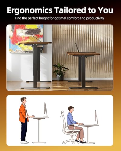 TIQLAB Electric Standing Desk, 47 * 24 Inches Adjustable Height Stand up Desk,Sit Stand Home Office Table with Splice Board, Black Walnut - color: Black Walnut, size: 47*24 inch
