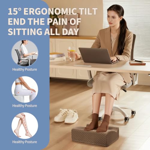 Foot Rest Under Desk with Rocking Base | Brown Checkered Pattern | Washable velvet cover | 15° tilt + rocking base | 2 heights: 6.1"/7.3" | Non-slip | Office, gaming, home - color: Brown Checkered Pattern, size: 12.6" L x 15" W x 6.1"