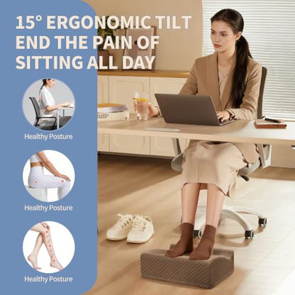 Foot Rest Under Desk with Rocking Base | Brown Checkered Pattern | Washable velvet cover | 15° tilt + rocking base | 2 heights: 6.1"/7.3" | Non-slip | Office, gaming, home - color: Brown Checkered Pattern, size: 12.6" L x 15" W x 6.1"