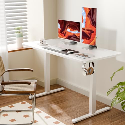 47"x24" Standing Desk, Height Adjustable Sit-Stand Office, White | Electric Adjustable Standing Desk, Sit to Stand Computer Office Desk with Splice Board, Memory Preset, Lifts 28.7''-46.5" - color: White Frame-white, size: 47.2-inch