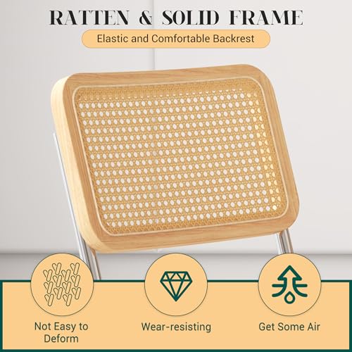 KCC Modern Dining Chairs Set of 4, Faux Leather Rattan Chair,Brown | Mid Century Kitchen Side Chairs with Metal Legs and Upholstered Seat for Dining Room,Living Room,Bedroom - color: Brown, size: Set of 4