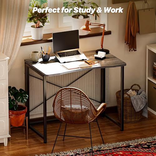 Huuger Folding Desk for Small Spaces, 31.5 Inch Foldable Computer Table - color: Grey, size: 18.9"D X 31.5"W