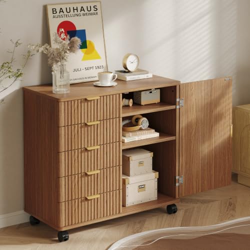 Bestier Office Storage Cabinet with 5 Drawer Adjustable Shelf, Brown - color: Brown