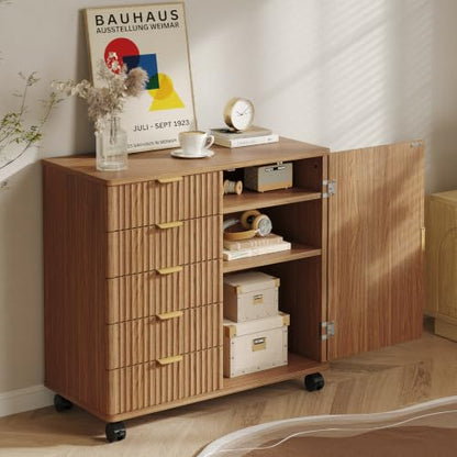 Bestier Office Storage Cabinet with 5 Drawer Adjustable Shelf, Brown - color: Brown