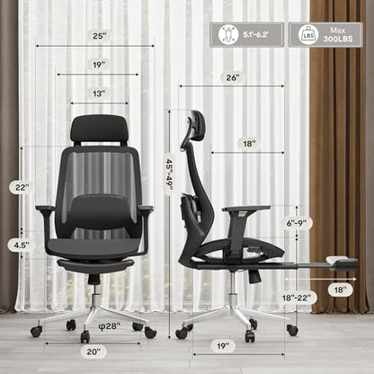 FLEXISPOT Massage Office Chair with Footrest, High Back Ergonomic Desk Chair with Adjustable Headrest, 3D Armrests, 2D Lumbar Heated Shiatsu Massage, 4-Position Recline, Mesh Seat, Black - color: Breathable Black