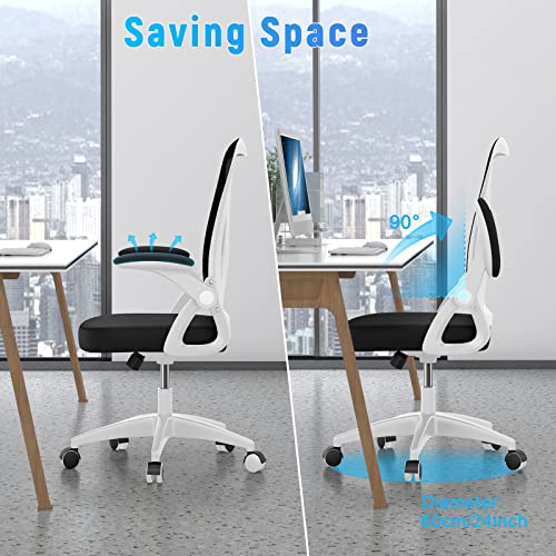 naspaluro Home Office Desk Chair Mid Back with Adjustable Height WhiteFrame | Comfy Ergonomic Chair with Flip-Up Arm and Lumbar Support, Breathable Mesh Swivel Computer Chair for Study Working Teacher - color: Bright White
