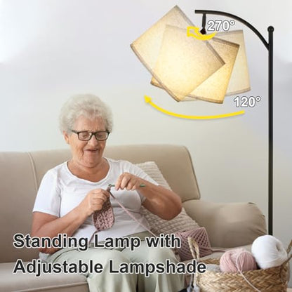 LALISU Standing Floor Lamp for Living Room, Linen Shade Floor Lamp, Black - color: Black