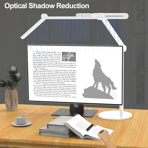 Micomlan Led Desk Lamp with Atmosphere Lighting, Rotatable Tall Architect Desk Lamp for Home Office with Swing Arm, 24W Bright Auto Dimming Adjustable Computer Light with Base for Table - color: White