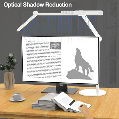 Micomlan Led Desk Lamp with Atmosphere Lighting, Rotatable Tall Architect Desk Lamp for Home Office with Swing Arm, 24W Bright Auto Dimming Adjustable Computer Light with Base for Table - color: White
