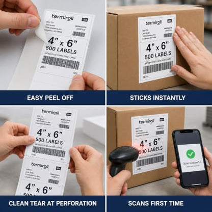 4x6 Thermal Labels 500 Fanfold - Rollo Zebra MUNBYN, Strong Adhesive | 500 fanfold labels, strong adhesive, universal thermal printer compatibility - size: 4x6 - 1 Stack | 500 Labels