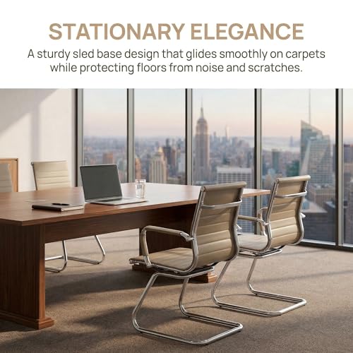 Office Desk Chair No Wheels Set of 4 PU Leather Computer Chairs Mid Back Guest Chairs for School Reception Conference Waiting Room, Light Brown - color: Light Brown, size: 4PCS