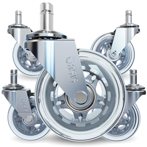 The Office Oasis Original Roller Style Office Chair Wheels (As Seen On PBS) - Smooth & Quiet Casters - Safe for Hardwood Floors & Carpet - Easy Install with Universal Fit - Set of 5 - Silver - color: Silver