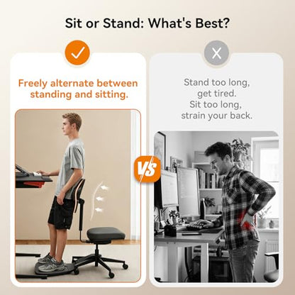 Newtral Standing Desk Chair, Standing Mate Chair for Sit-Stand, Ergonomic Leaning Perch Chair with Anti-Fatigue Mat, Standing Stool, Saddle Chair, Height Adjustable Home Office Posture Seat-MT-L-DG - size: M/L Size (5'8"-6'4")