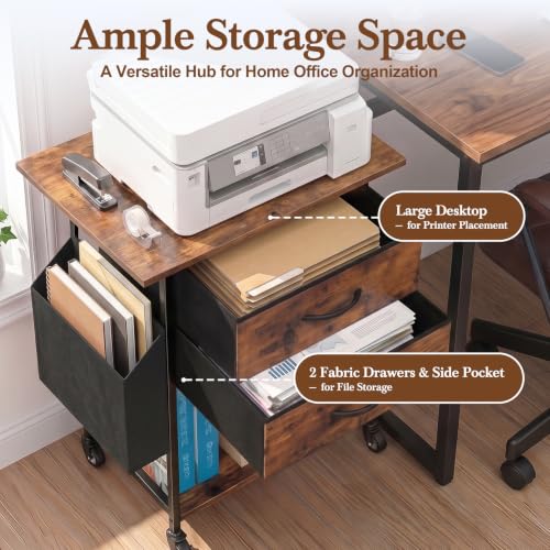 Faesun Printer Stand with Storage, 22In Printer Table with 2 Fabric Drawers - color: Rustic Brown