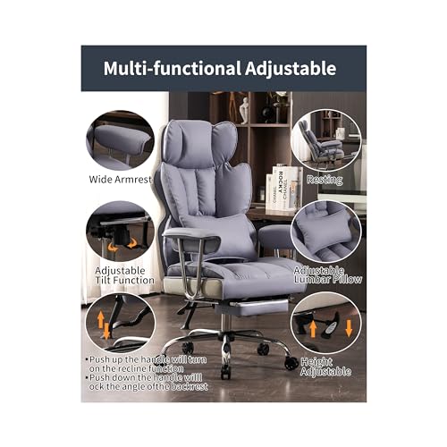 Efomao Big and Tall Office Chair 440LBS, Purple Heavy Duty Executive Chair with Footrest, Ergonomic Desk Chair for Home Office, Wide Computer Chair | 400lbs support, 135° recline, dual-layer foam cushion, 23.5" seat & footrest. BIFMA - color: 3008-purple
