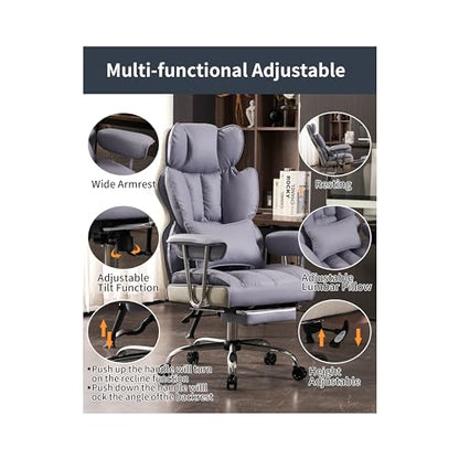 Efomao Big and Tall Office Chair 440LBS, Purple Heavy Duty Executive Chair with Footrest, Ergonomic Desk Chair for Home Office, Wide Computer Chair | 400lbs support, 135° recline, dual-layer foam cushion, 23.5" seat & footrest. BIFMA - color: 3008-purple