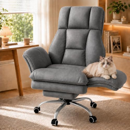 Big and Tall Office Chair with Footrest & Flip Armrests - color: Grey