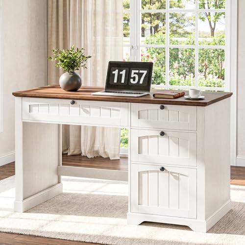 Vabches Farmhouse 47" Executive Desk with 4 Drawers, Unique White - color: Unique White
