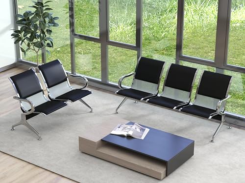 Kinsuite 5-Seat PU Leather Reception Bench - 2pcs Waiting Room Chairs with Arms & Non-Slip Foot Mats, Reception Chairs Guest Chair for Office Airport Bank Salon, Black - color: Pu Black, size: 5-Seat