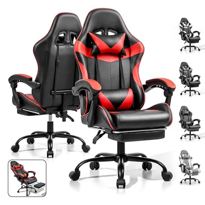 Gaming Chair, Ergonomic Computer Chair with Footrest and Lumbar Support, Height Adjustable Office Chair with 360° Swivel Seat and Headrest (Red & Black) - color: Red & Black