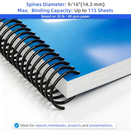 Rayson 9/16" Plastic Spiral Binding Coil, 115 Sheets Capacity, 4:1 Pitch 14.3mm Black Coil Binding Spines for Business and Educational Purposes, Pack of 100 - size: 9/16" (115 Sheets Capacity)