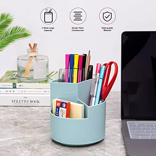Siveit Desk Pencil Pen Holder, Desk Organizers 3 Slots 360-Degree Rotating Pen Holder for Desktop Storage Stationery Supplies Organizer, Home, Office, School, Kids, Blue - color: Blue