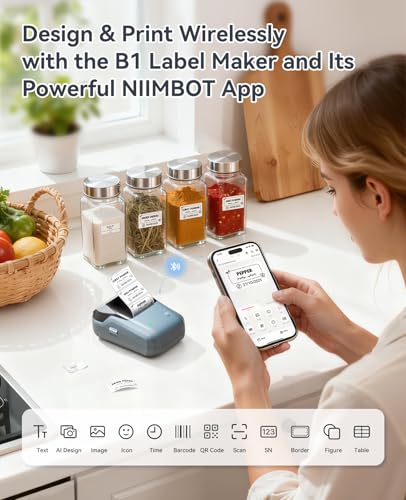 NIIMBOT B1 Label Maker Machine with Tape, 2Inch Thermal Label Printer, Blue - color: Blue, style: 1 Printer+1 Roll Label