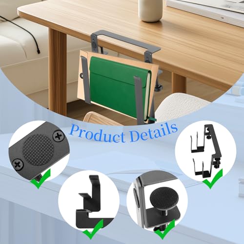 Desk Side Laptop Mount Metal Hanging Desk Side Storage, No Drilling Siding Table Organizer for Office Home Tablets,Laptop Holder Vertical(black-1-double-deck)