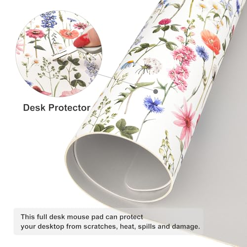 Faux Leather Large Mouse Pad, Office Desk Mat, 31.5"x15.7", Flowers - color: Wildflowers, size: 31.5L x 15.7W inches
