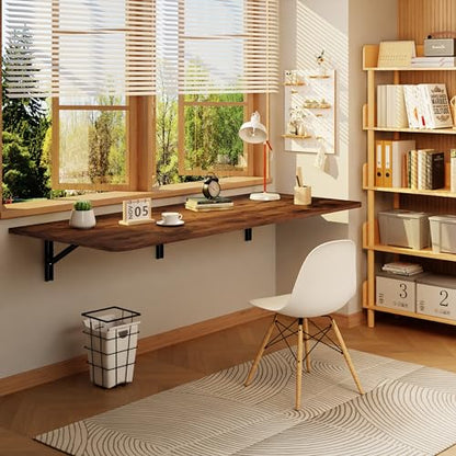 IAE Wall Mount Folding Desk,Floating Computer Desk for Small Spaces,Rustic | 55x22in engineered wood desktop with metal brackets, folds flat to save space in home office, apartment and laundry room - color: Rustic, size: 55"*22"