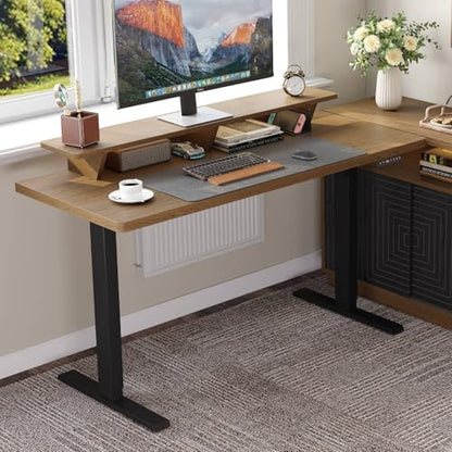 ONBRILL 63 x 24 Inches Standing Desk with Adjustable Monitor Shelf, Oak - color: Oak Brown, size: 63in