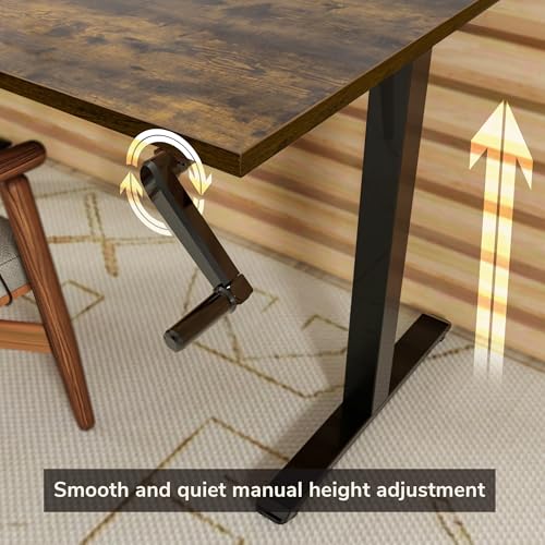 Mount-It! Hand Crank Standing Desk, 55" One-Piece Oak Top, 132 lbs - color: Oak