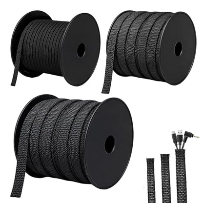 300 Feet - 1/4,1/2,3/8 Inch Braided Wire Loom PET Cable Loom Expandable Braided Sleeving Wire Sleeve for Automotive，TV, Computer, Home Theater, Black - size: 1/4,1/2,3/8'' - 300ft