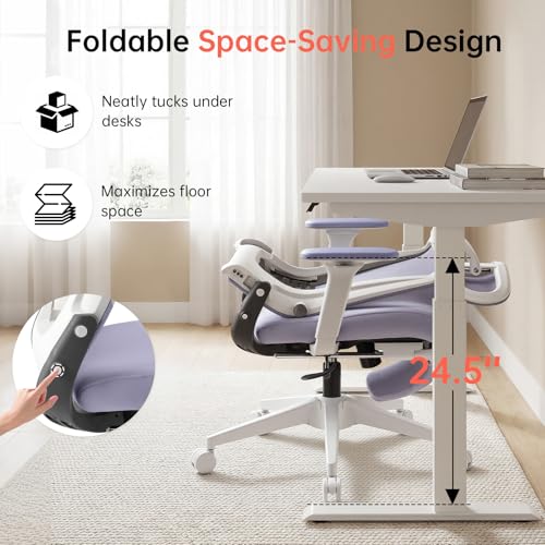 Ergonomic Foldable Office Chair with Footrest and Lumbar Support, Purple - color: Purple