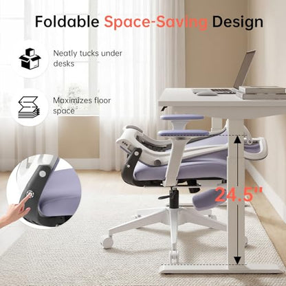 Ergonomic Foldable Office Chair with Footrest and Lumbar Support, Purple - color: Purple