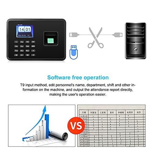Sonew Attendance Machine, 2.4in Attendance Machine Fingerprint Biometric TFT Colou, Time Clock for Employees Small Business(US-Black)