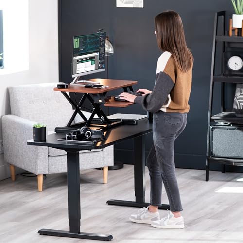 VIVO Dark Walnut 28 inch Standing Desk Converter, DESK-V028KA - color: Dark Walnut, size: 28"