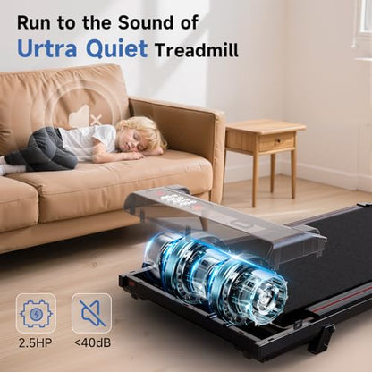 Incline Walking Pad, 3.5HP Foldable Portable Treadmill with Handle Bars, Ultra Quiet ≤40dB Under Desk Treadmills for Home Office, 330LB Capacity, Wide Running Belt, LED Display & Remote Control - color: Dark Black