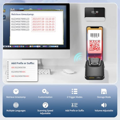 NETUM Bluetooth 2D Barcode Scanner, 3-in-1 Portable QR Bar Code Reader | Automatic Wireless Gun Scan Back Clip Work with Tablet iOS Android Windows MacOS for Warehouse Inventory POS (2D - E800) - size: 2D - E800