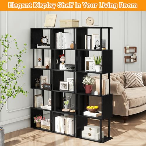 IBUYKE 6-Tier Tall Bookshelf,S-Shaped Geometric Bookcase,Black WBC016B - color: Black, size: 6 Tier