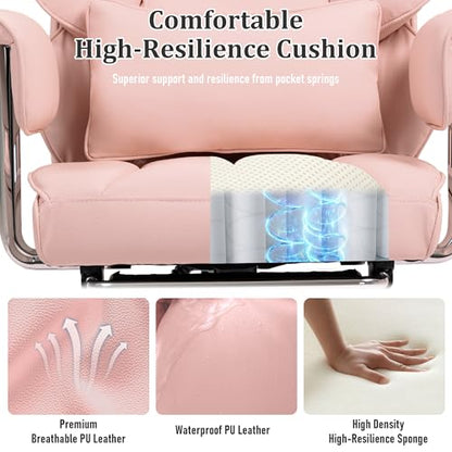 500 Lbs Kneading Massage Office Chair with Foot Rest Reclining Pink | Ergonomic Computer Chair, High Back Thick Cushion, Big & Tall, Comfy Leather, Heavy Duty Home Executive - color: Pink
